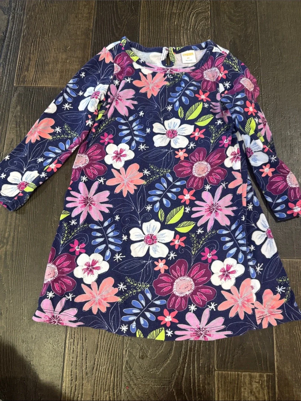Gymboree Navy Floral Long-Sleeve Dress with Pink & White Flowers